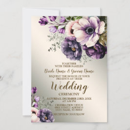 Convites Festa de casamento Flores Rosa Púrpura Ouro Elegan