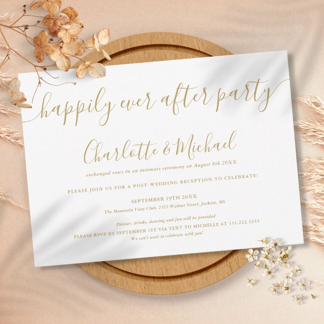 Convites Festa de Casamento Gold Felizes para Sempre (Gold Happily Ever After Party Wedding Invitation)