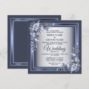 Convites Festa de casamento Marinho Azul Quadro Floral Mode