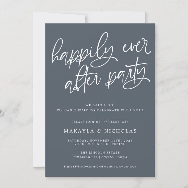 Convites Festa de Casamento Navy Happily Ever After (Frente)