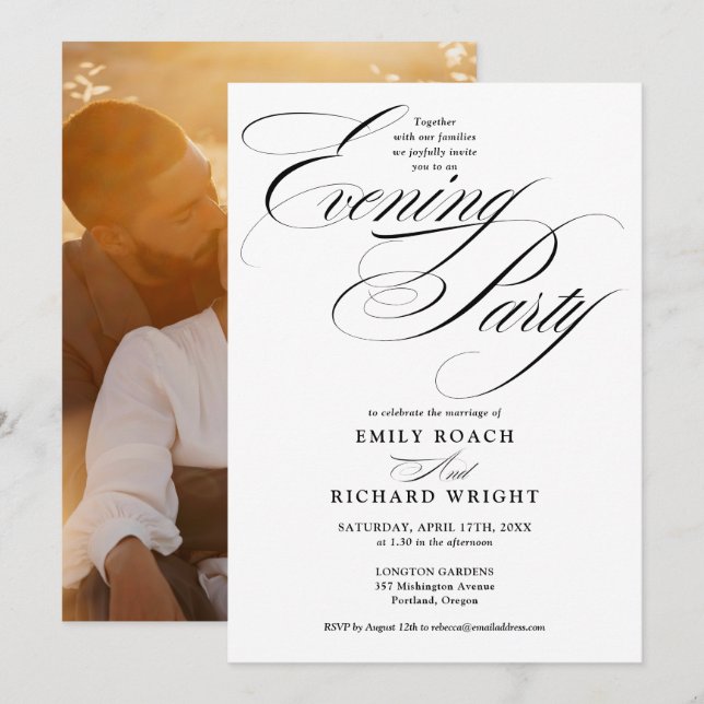 Convites Festa de Casamento Noturna com Foto em Preto e Bra (Frente/Verso)