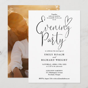 Convites Festa de Casamento Noturna com Foto em Preto e Bra