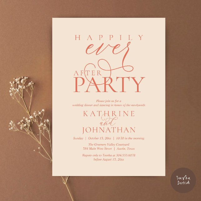 Convites Festa de Casamento Script Moderno Feliz para Sempr (Modern Script Happily Ever After Dinner Party Elopement Invitation Card in terracotta Clay)