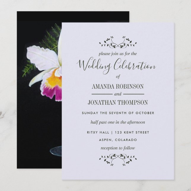 Convites Festa de Casamento Temática de Orquídea Personaliz (Frente/Verso)