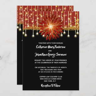 Convites festa de casamento vermelha de ouro negro e Elegan