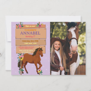 Convites Festa de Cavalo Fotográfico Convidar Púrpura de Pô
