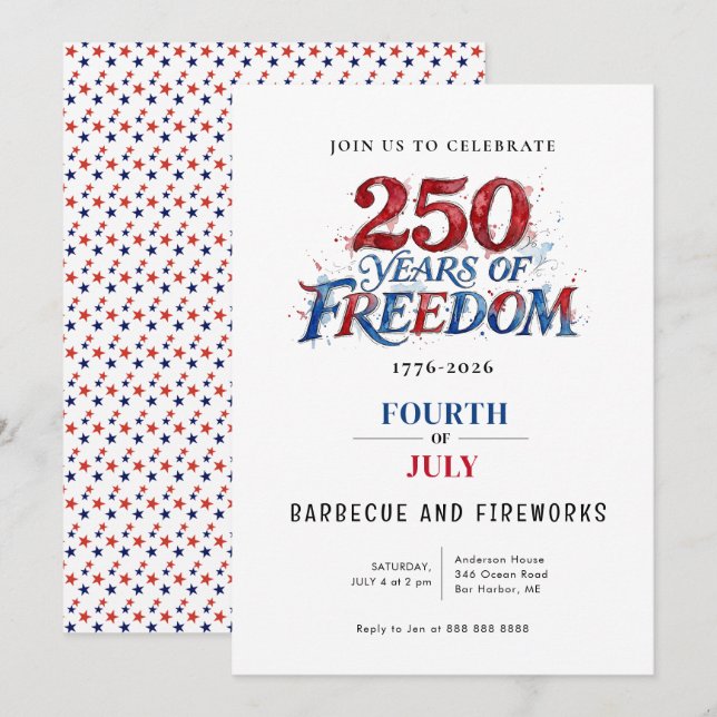 Convites Festa de Celebração da América 250 (Frente/Verso)