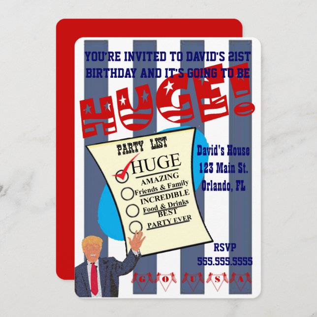 Convites Festa de Celebração do Aniversário ENORME de Trump (Frente/Verso)