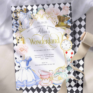 Convites Festa de chá Alice no aniversário de uma garota ro