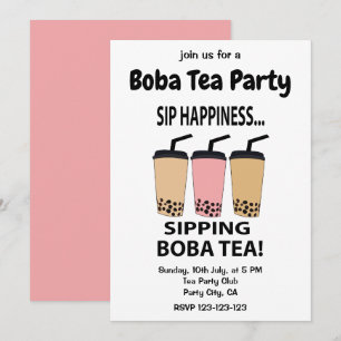 Convites Festa de Chá Boba Chá Bubble Tea Chá Boba