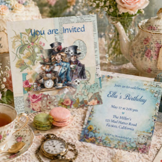 Convites Festa de Chá Caprichosa da Alice Livro de História