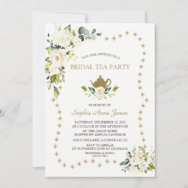 Convites Festa de Chá com Chá de panela Dourado Floral Bran