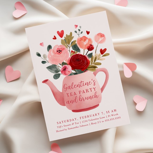Convites Festa de Chá da Galentine & Brunch do Dia dos Namo (Criador carregado)