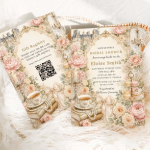 Convites Festa de Chá da Noiva com Tema Floral Rosa Regênci