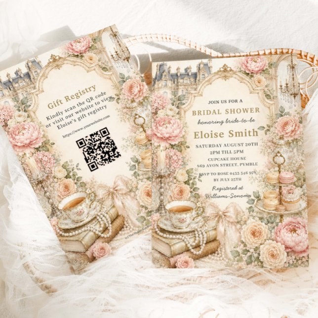 Convites Festa de Chá da Noiva com Tema Floral Rosa Regênci (Criador carregado)