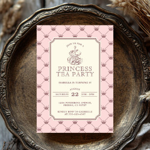 Convites Festa de Chá da Princesa Padrão de Coroa Rosa Eleg