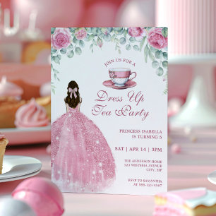 Convites Festa de Chá da Princesa Vestido Rosa com Brilho F