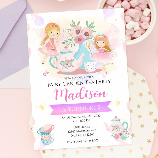 Convites Festa de Chá das Fadas Jardim Encantado Aniversári (Criador carregado)