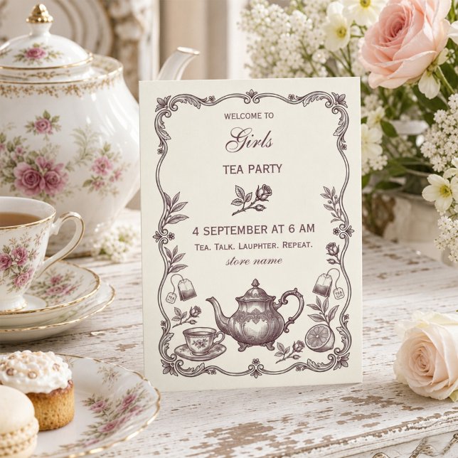 Convites Festa de Chá das Garotas Vintage (#TeaParty #VintageTeaParty #GirlsTeaParty #Cottagecore #ShabbyChic #TeaAesthetic#PartyIdeas#Feminine)