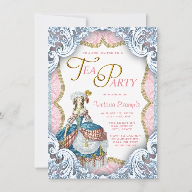 Convites Festa de chá de aniversário da Marie Antoinette (Frente)