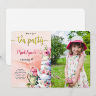 Convites Festa de Chá de Aniversário Foto Editável