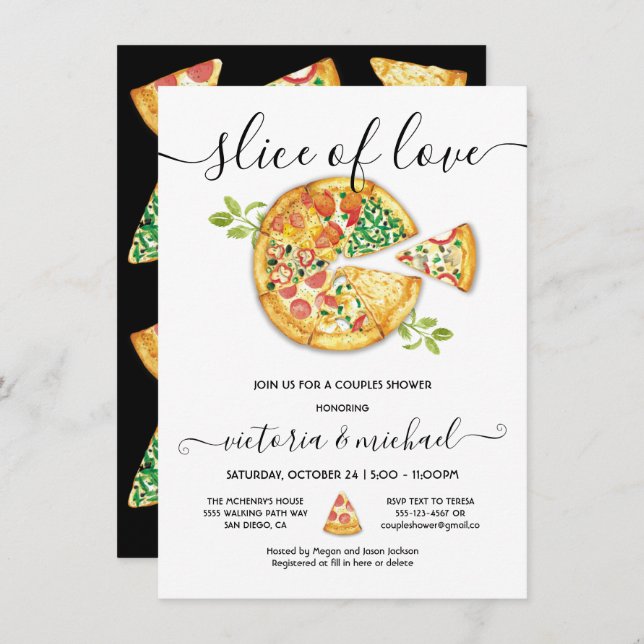 Convites Festa de Chá de Bebê com Fatia de Pizza do Amor (Frente/Verso)