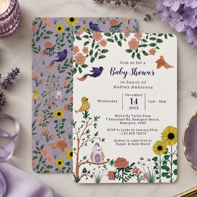 Convites Festa de Chá de Bebê com Flor Selvagem Fofa e Páss (Criador carregado)