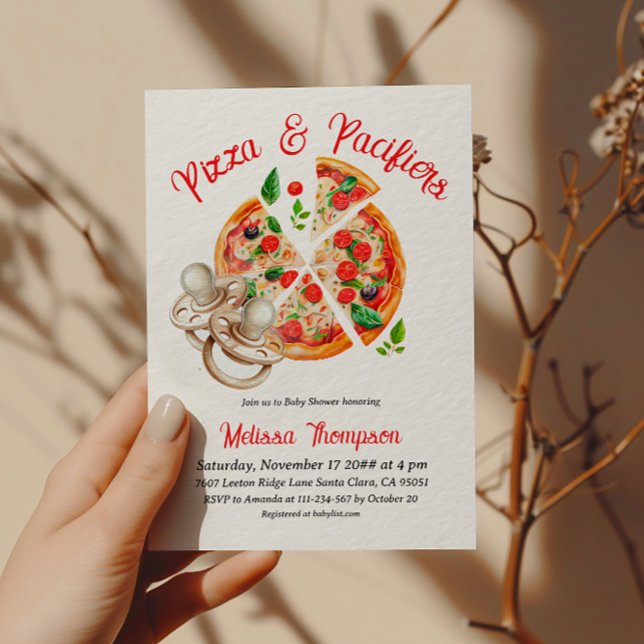 Convites Festa de Chá de Bebê com Pizza Italiana e Chupetas (Criador carregado)