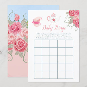 Convites Festa de Chá de Bebê com Rosas Rosadas Bingo de Be