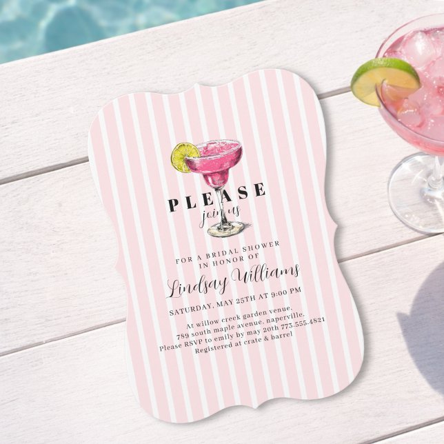 Convites Festa de Chá de Bebê Coquetel Pink Stripe (Pink Stripe Cocktail Bridal Shower Party Invitation)