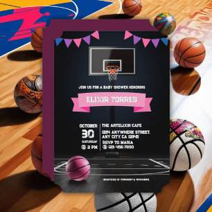 Convites Festa de Chá de Bebê de Basquete Rosa