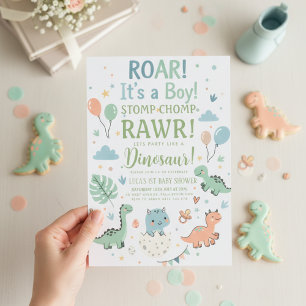 Convites Festa de Chá de Bebê Dinossauro Minimalista Menino