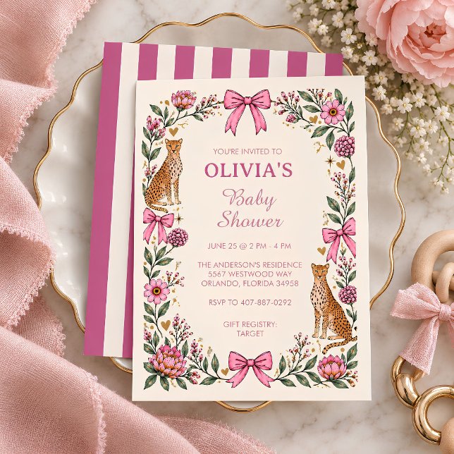 Convites Festa de Chá de Bebê Leopardo Cheetah (Leopard Cheetah Baby Shower Party Invitation)
