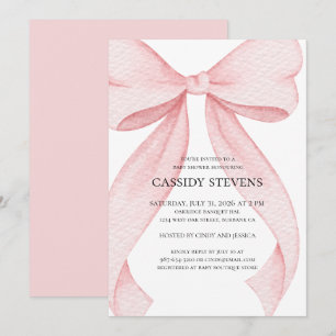 Convites Festa de Chá de Bebê Menina com Laço Rosa