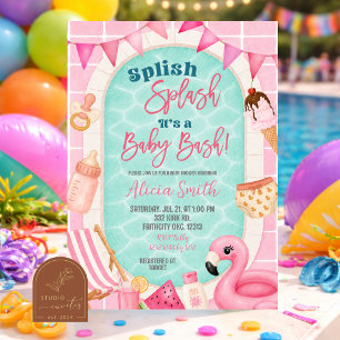 Convites Festa de Chá de Bebê Menina Piscina Rosa