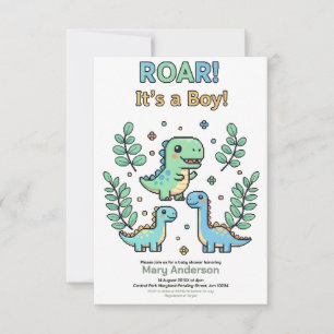 Convites Festa de Chá de Bebê Menino Dinossauro Pixelado Ve