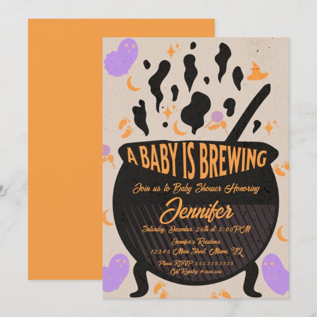Convites Festa de Chá de Bebê Retro Baby is Brewing (Frente/Verso)