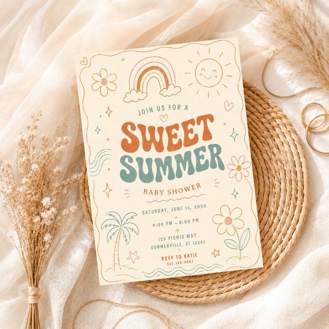 Convites Festa de chá de bebê Sweet Summer retrô Pastel (Criador carregado)