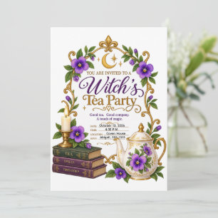 Convites Festa de Chá de Bruxa Violeta Elegante Personaliza