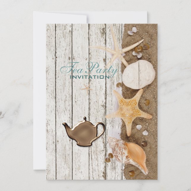 Convites festa de chá de chá de panela de praia elegante (Frente)