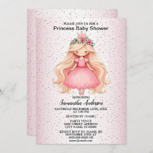 Convites Festa de Chá de fraldas da Princesa Rosa de Aquare