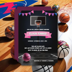 Convites Festa de Chá de fraldas de Basquete Rosa