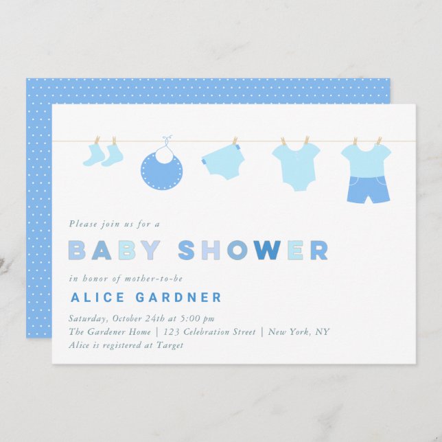 Convites Festa de Chá de fraldas de Roupas de Bebê (Frente/Verso)