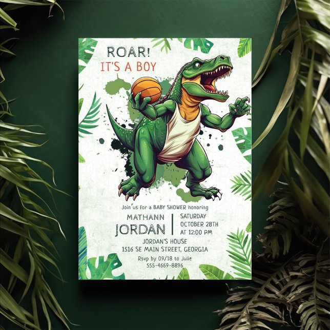 Convites Festa de Chá de fraldas do Menino Dinossauro (Criador carregado)