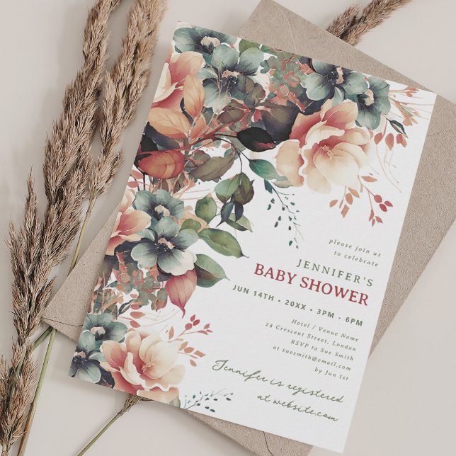 Convites Festa de Chá de fraldas Floral Bohemian Summer Gar (Bohemian Summer Garden Floral Baby Shower Party Invitation)