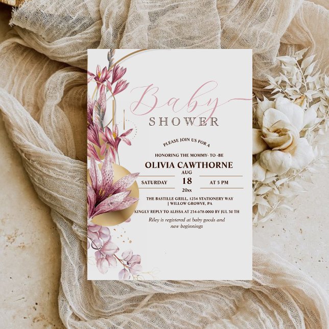 Convites Festa de Chá de fraldas Rosa Elegante Lily Girly (Criador carregado)