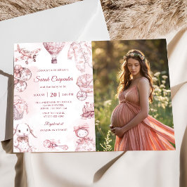 Convites Festa de Chá de fraldas Toile De Jouy Pink Girl