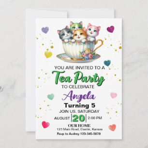 Convites Festa de Chá de Gatinhos Fofos para Aniversário de