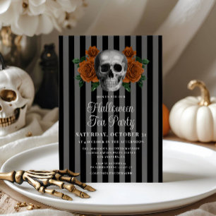 Convites Festa de Chá de Halloween Esqueleto Floral Gótico