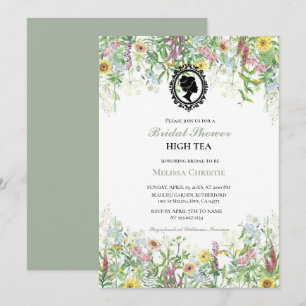 Convites festa de chá de jardim high tea, lindo pastel suav